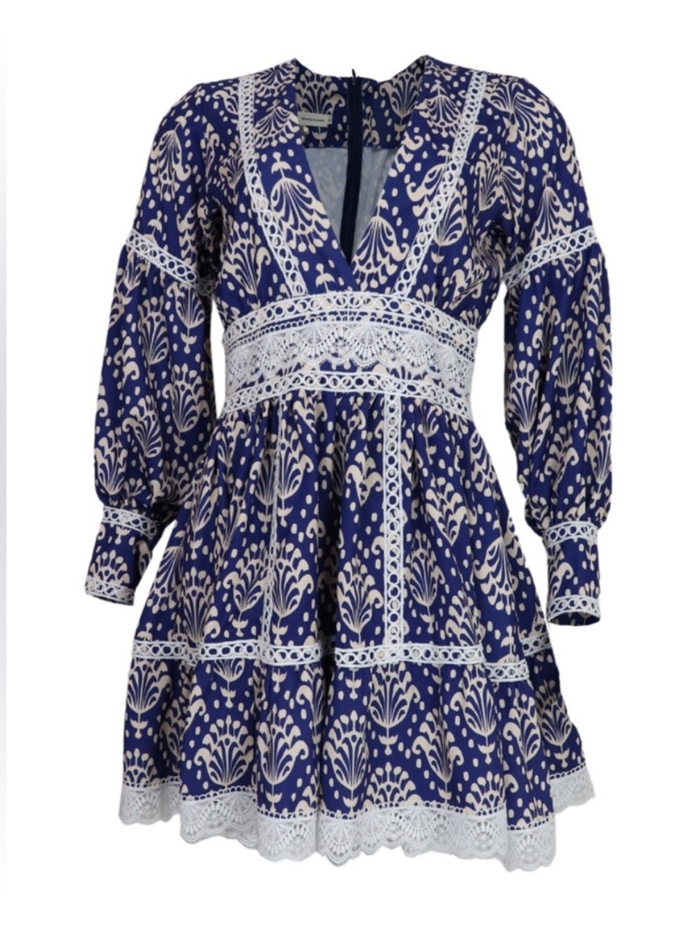 NWT Blue White Boho Lace Mini Dress | Resort | Vacation | Euro Summer